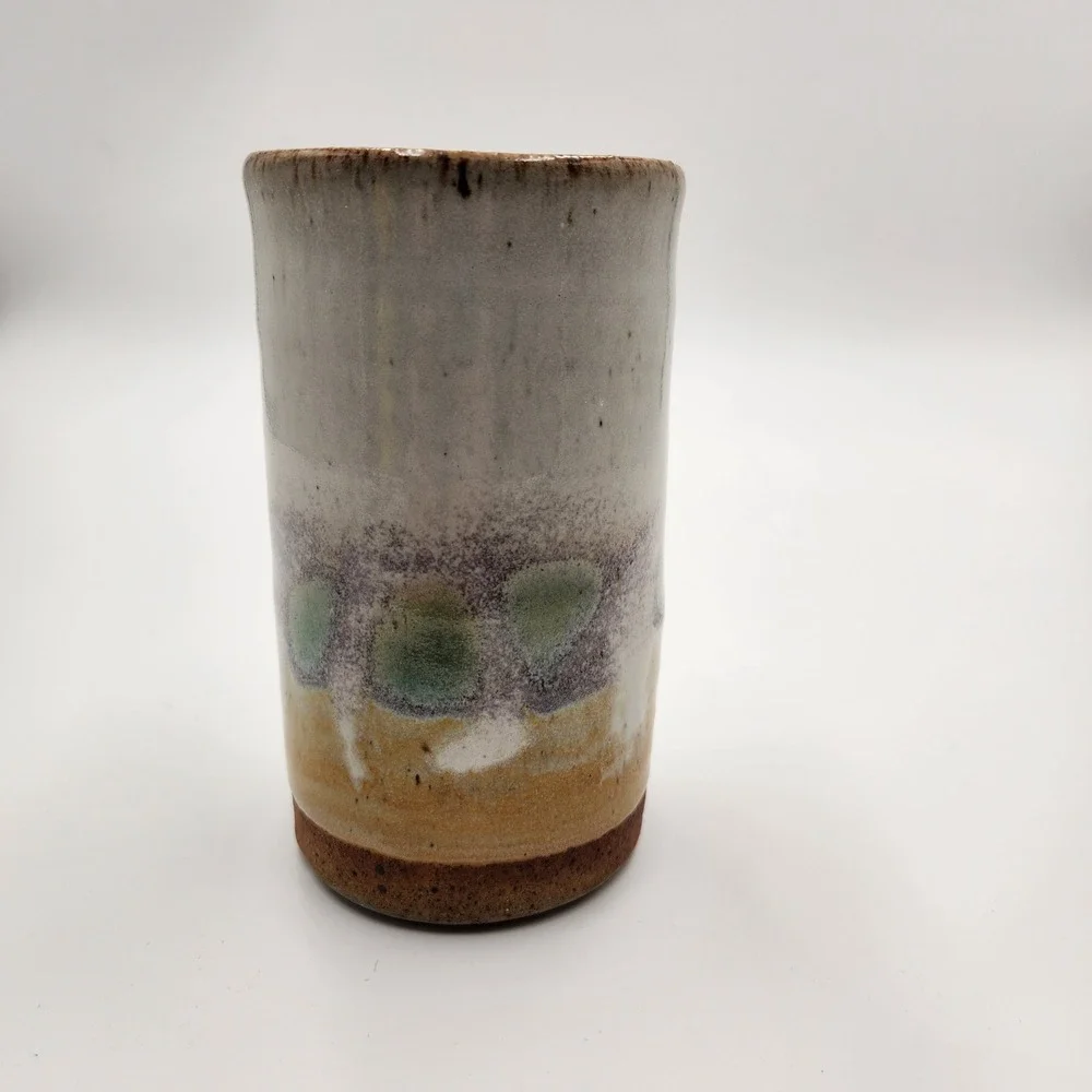 Vintage Studio Pottery Vase Signed Earthy Ceramic Tumbler Bud Flower Vessel 5